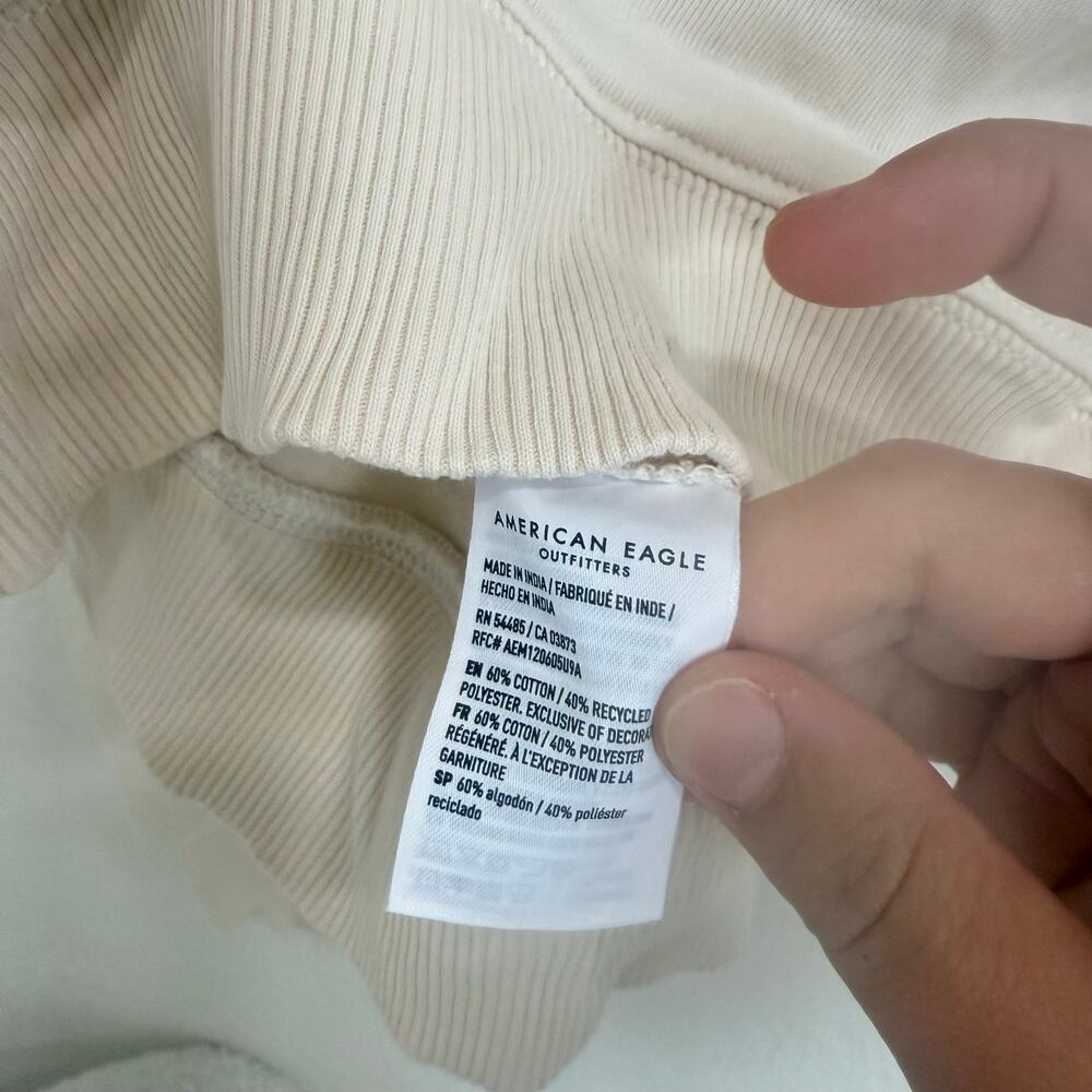 American Eagle Contrast Stitch Crossover Hoodie Cream Black Basic Size Medium - Picture 7 of 7